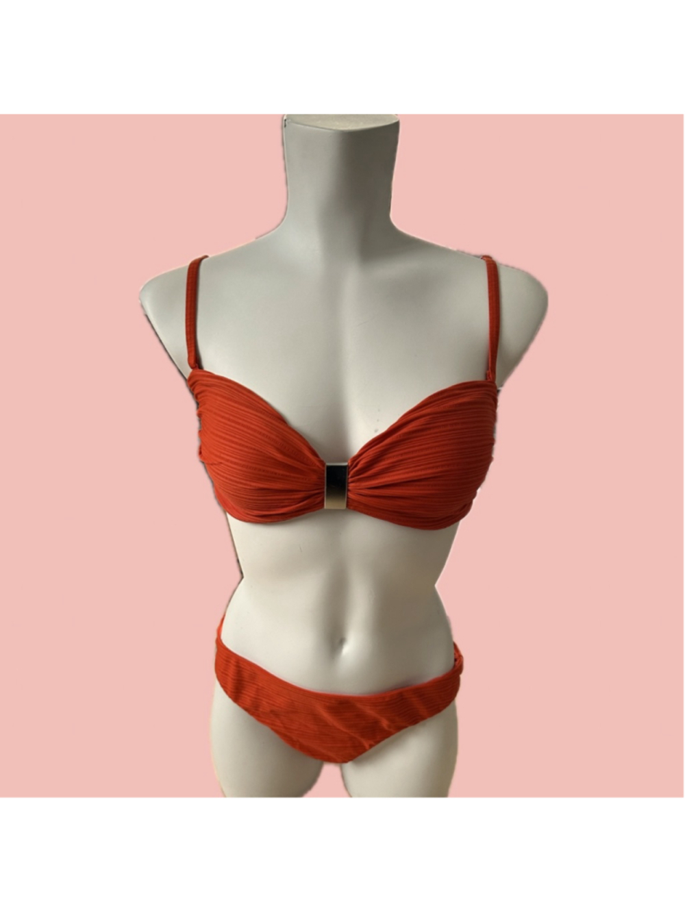 JETS Australia Orange Textured Bikini Set Size 8 Bandeau High Cut